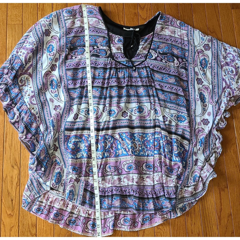 Analili Bohemian dolman sleeve tunic top blue and purple paisley floral Large - Picture 6 of 12
